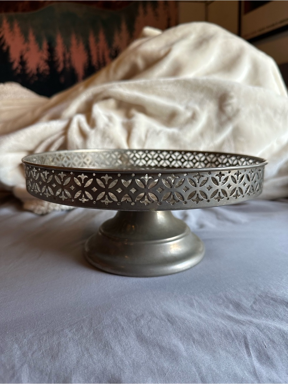 Source Unknown Silver Metal Pedestal Cake Stand